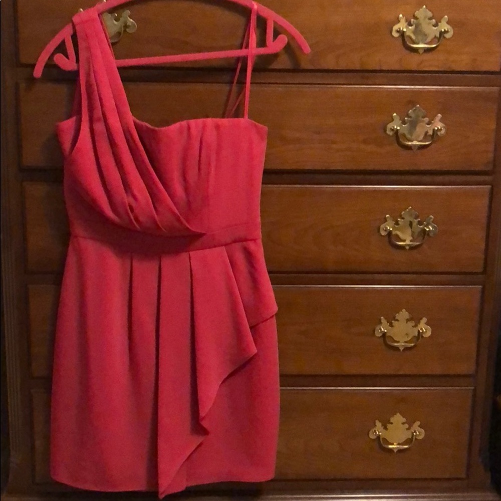 One shoulder bright pink BCBG dress